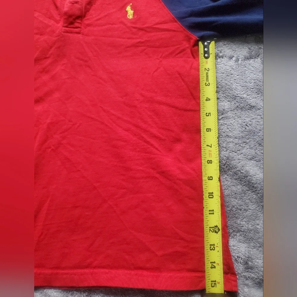 Polo by Ralph Lauren Red and Navy Long Sleeve Tee with Hood Size YOUTH L